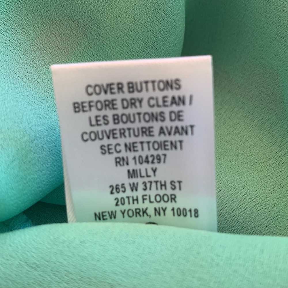 Milly New York Blouse Resort Silk Tropical Green Pink Gold Womens Size 6 - Picture 16 of 16